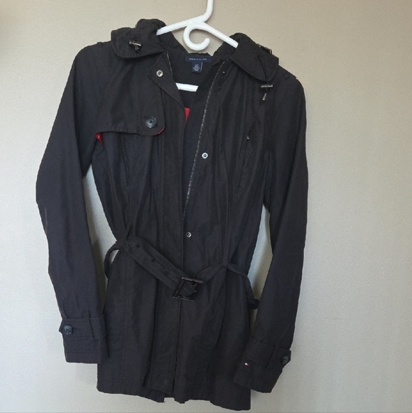 Tommy Hilfiger Black Belted Trench Coat Size S - Picture 1 of 3